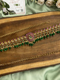Antique Pure kemp Brass Peacock HipChain in Dark Green Beads