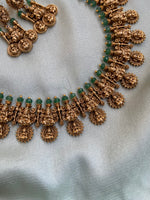 Antique Lakshmi Coin Green Beads Necklace with Earrings