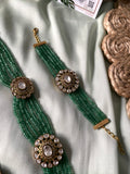 Green Beads Mossanite Haram with Heavy Jhumkas ( Long haram , Heavy Jhumkas , Bracelet & Ring )