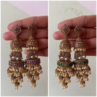 Elephant Multilayer Pearl Hanging Jhumkas in two Colors (Price for Each)