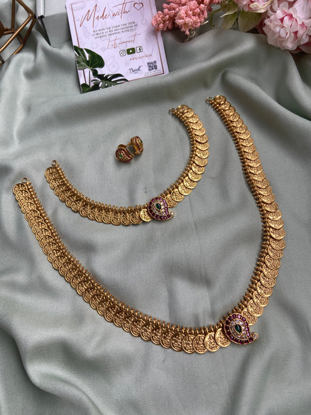 Mango Lakshmi Short and Long Coin Necklace with Earrings (Separate Prices for Short, Long and Combo)