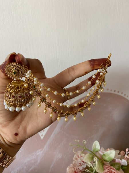 AD Floral Jhumkas with Mattals
