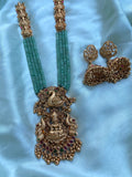 Lakshmi peacock RubyGreen beads Haram with Jhumkas