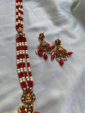 Coral And White Beads Lakshmi Long Necklace with Earrings