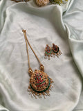 Ruby Green Lakshmi Flower Rice Pearl Hangings Necklace with Earrings