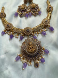 Hasli Lakshmi Pendant Necklace with Earrings in two Colors (Price for Each)