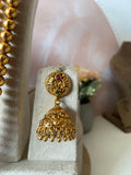 Rashmika Mandanna Inspired Antique Bridal Short and Long layered Necklace with Jhumkas