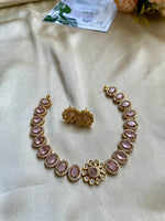 AD Flower Gold Tone Necklace with Studs