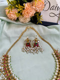 Lotus Kemp Jadau Ricepearl Guttapusalu Necklace with Earrings