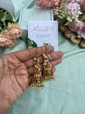 Rice Pearl Ruby Green Hoop Jhumkas