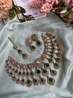 AD Three Layer Bridal Choker with Earrings and Teeka in Two Colors (Price for Each)