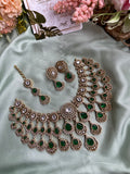 AD Three Layer Bridal Choker with Earrings and Teeka in Two Colors (Price for Each)