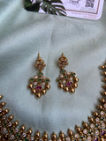 Ruby Green Golden Beads Necklace with Earrings