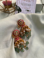 Pure kemp Jadau Multi Pearl Jhumkas