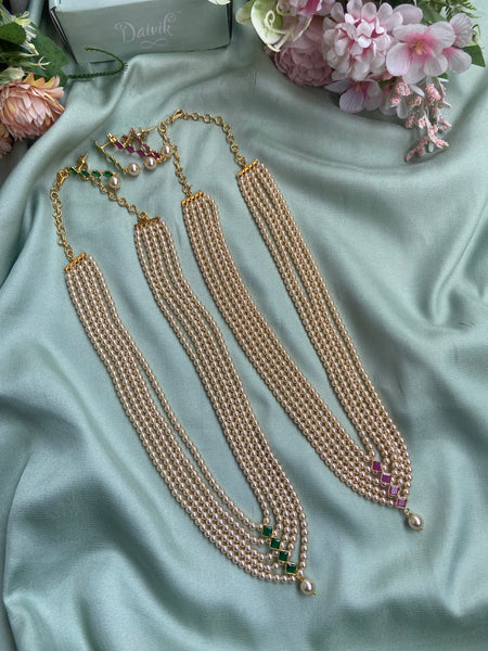 AD Pearl Mala Set with Earrings in Two Colors (Price for Each)