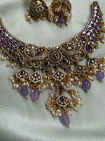 AD Peacock Purple Necklace with Jhumkas