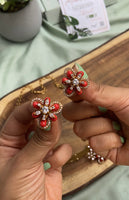 AD Floral Pendant Hasli Necklace with Earrings in Two Colors (Price for Each)