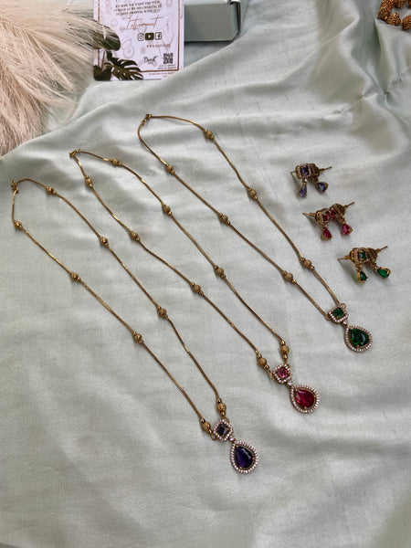 Simple AD Pendant Chain with Earrings in 3 Colors (Price for Each)