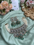 Designer Mossanite Victorian Pearl Choker with Earrings