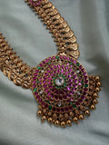 Pure Kemp Brass Jadau Kundan Stones Circle Pendant Kasumala with Jhumkas