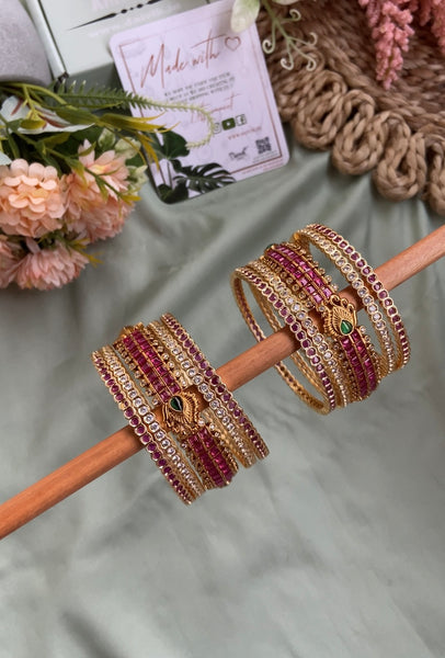 Peacock Ruby White Kemp Bangles (Price for Both Hands)