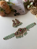 Classic Victorian Green Beads Peacock choker with Balis