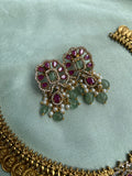 Lakshmi Coin Hydro-Doublet Stone Necklace with Earrings