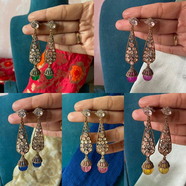 Premium Peacock Moissaanite Long Earrings in 5 Colors (Price for Each)