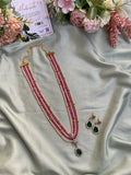 Flower Pendant Long Pearl Mala with Earringsin 3 Colors (Price for Each)