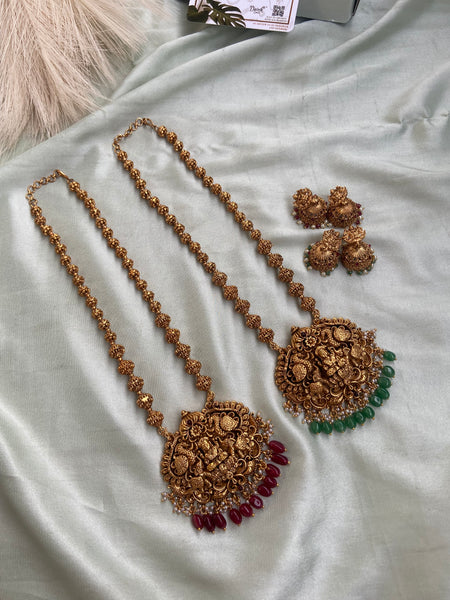 Peacock Lakshmi Long Chain with Jhumkas in Two Colors (Prices for Each)