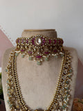 Guttapusalu Balaji Long Haram and Choker with Earrings