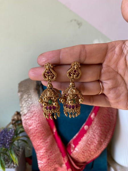 Antique Ruby green Non idol Jhumkas