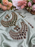 AD Three Layer Bridal Choker with Earrings and Teeka in Two Colors (Price for Each)