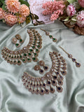 AD Three Layer Bridal Choker with Earrings and Teeka in Two Colors (Price for Each)
