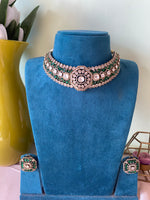 Mossanite kundan Victorian Choker with Earrings