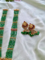 Bridal Lakshmi Peacock Green Long Haram with Jhumkas