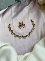 Simple AD Navratna Stones Necklace with earrings