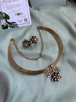 AD Floral Pendant Hasli Necklace with Earrings in Two Colors (Price for Each)