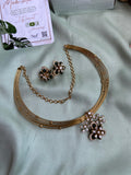 AD Floral Pendant Hasli Necklace with Earrings in Two Colors (Price for Each)