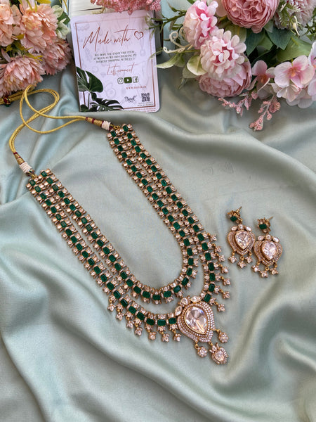 Premium Moissanite Two Layer Haram with Earrings