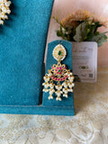 Pure Kemp Brass Jadau Cluster Pearl Pendant Necklace with Earrings