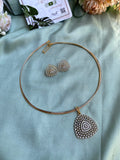Diamond Look Alike Hasli Necklace with Earrings