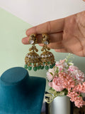Moissanite Antique Strawberry Green Beads Jhumkas