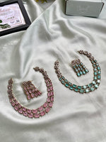 Two Layered AD Flower Color Stone Necklace with Earrings in 2 Variants