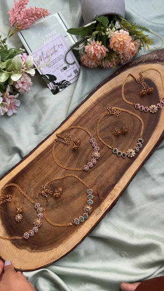 AD Mesh Necklace with Studs in 5 Colours ( Price for Each )