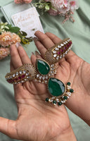 Designer Moissanite Green Droplet Pendant Choker with Earrings