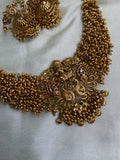 Lakshmi Cluster Golden Pearl Necklace with Jhumkas