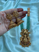 Lakshmi peacock RubyGreen beads Haram with Jhumkas