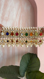 Pure kemp Brass Jadau Navarathna Choker with Earrings