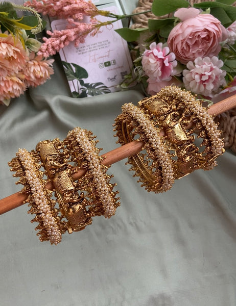 Bridal Antique Pearl and Elephant Bangles Combo (Price for Both Hands)